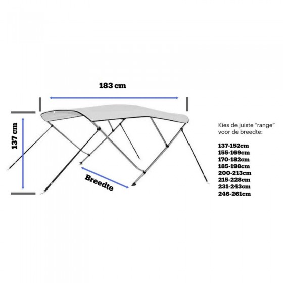 3 Boog ALU H137 Biminitop Premium DeLuxe