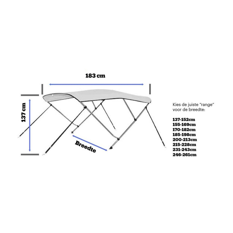 3 Boog ALU H137 Biminitop Premium DeLuxe