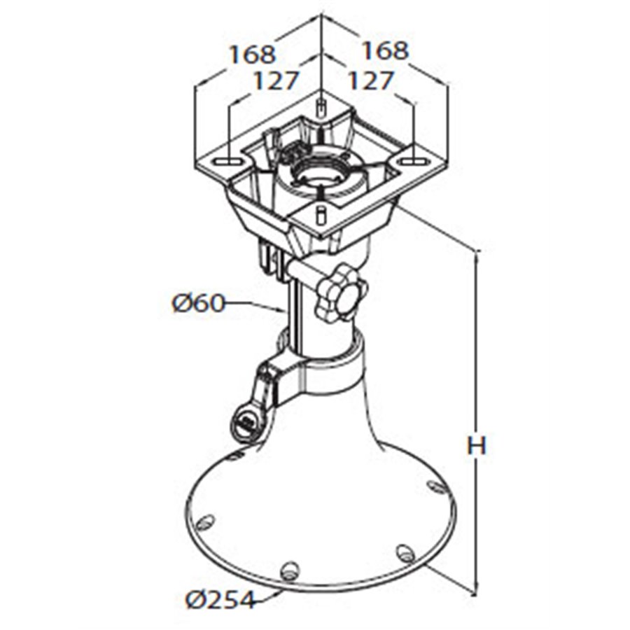 Stoelpoot 330 - 430 mm met Swivel